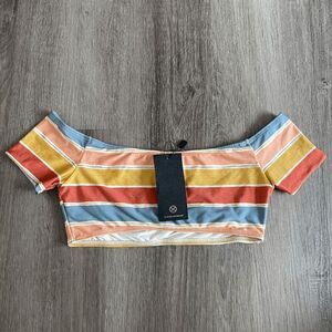 NWT VIX Off The Shoulder Striped Bikini Top Multicolor Swim Large​​​​​​